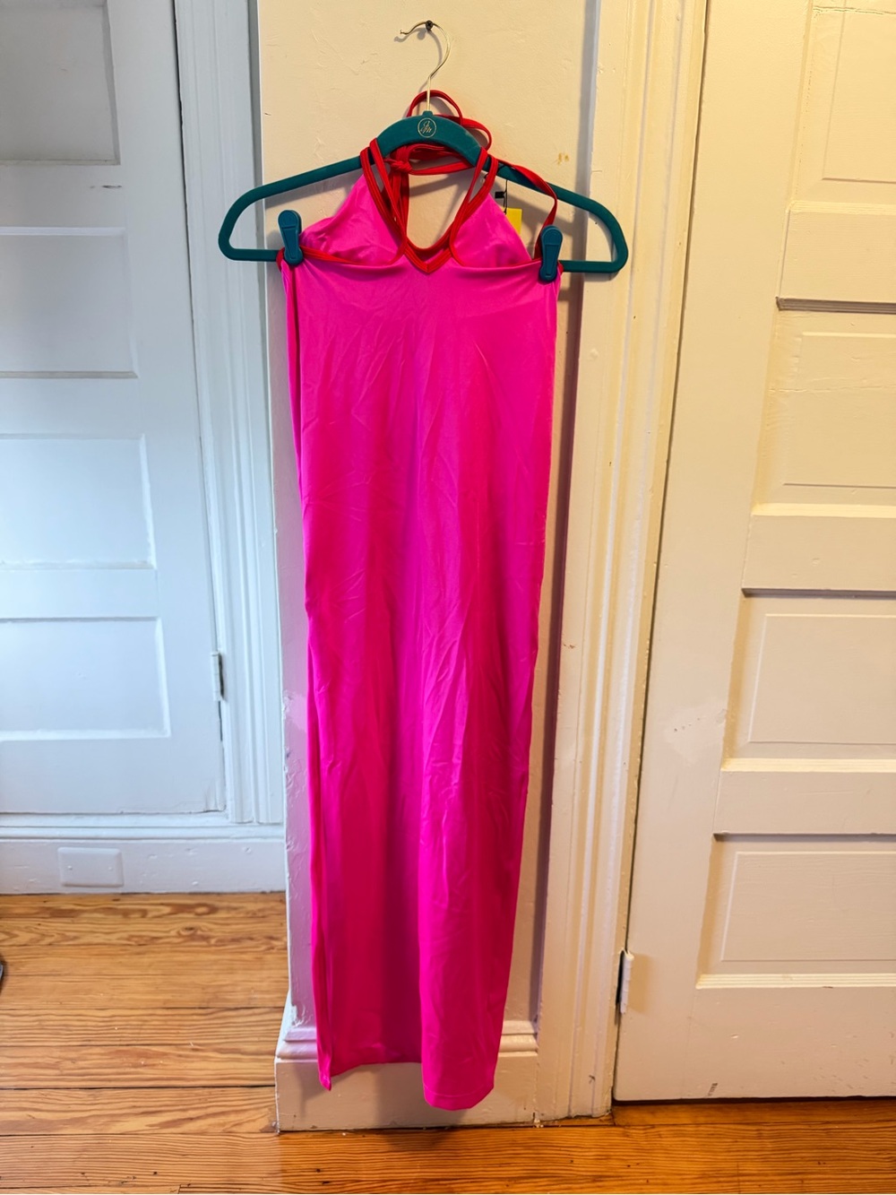 BNWT OneOne Swim Vibrant Pink Bikini Top with Halter Swim Coverup Maxi